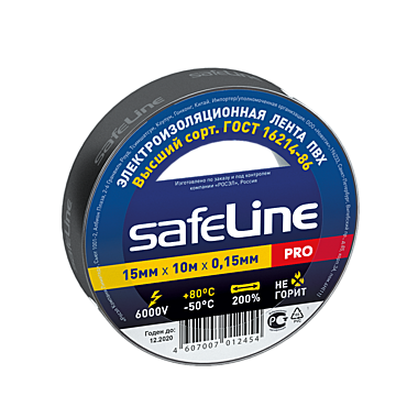 ИЗОЛЕНТА Safeline 15мм х 10м ЧЕРНАЯ   /10/250